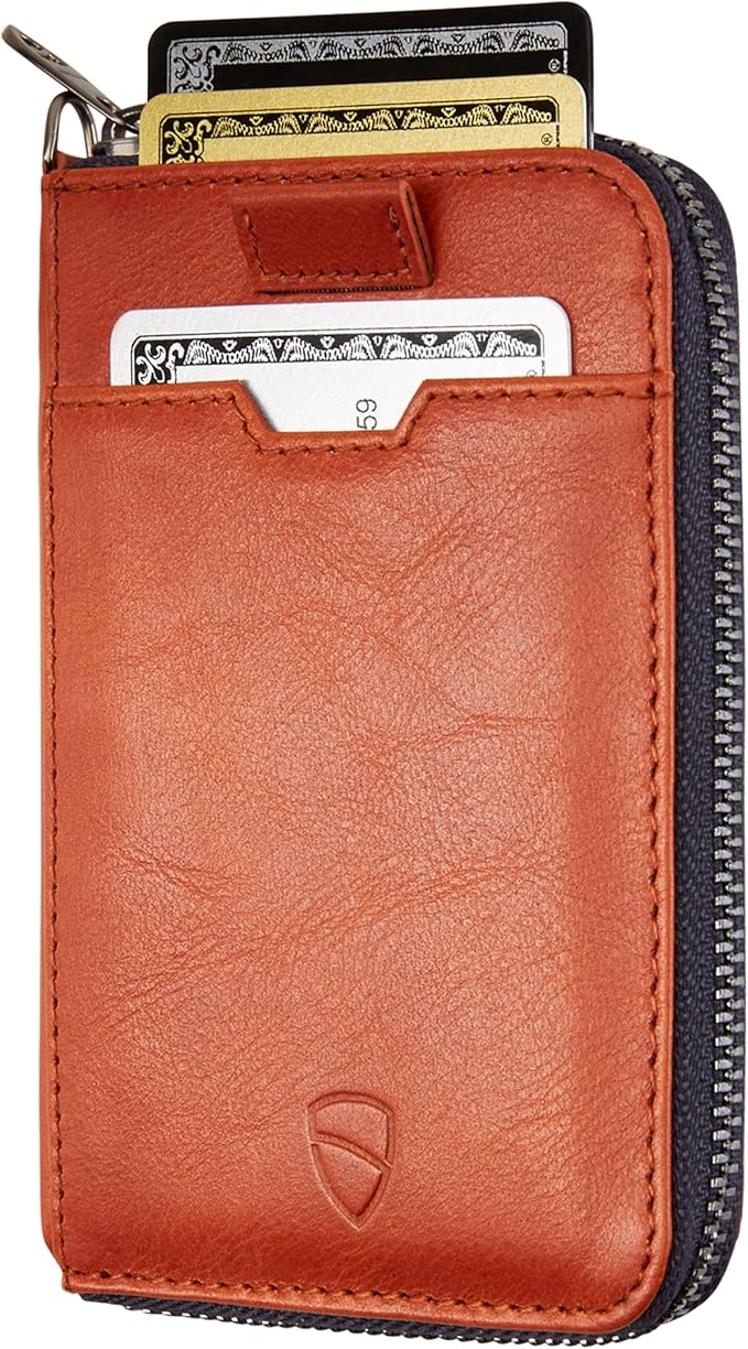 Vaultskin NOTTING HILL Minimalist Leather Zipper Wallet for Women and Men: Slim Multi Cardholder with RFID Blocking and Keychain Ring