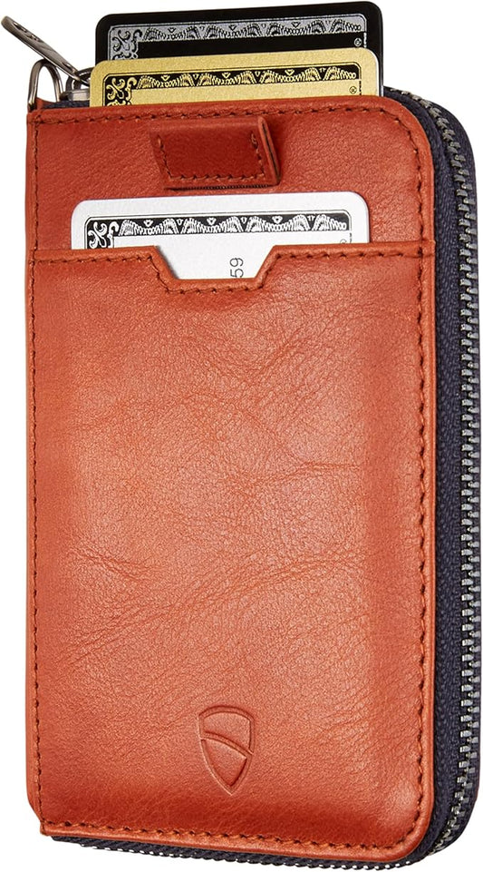 Vaultskin NOTTING HILL Minimalist Leather Zipper Wallet for Women and Men: Slim Multi Cardholder with RFID Blocking and Keychain Ring