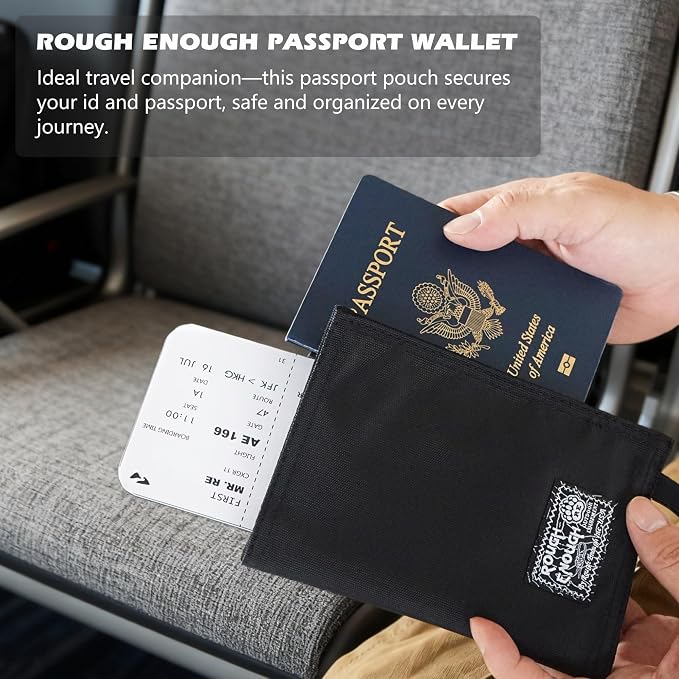 Rough Enough Passport Wallet, Holds 4 Passports, Cordura Black | For international travel, family.Slim design fits passport, Heavy-duty nylon fabric with ItYKK zipper, Compact lightweight