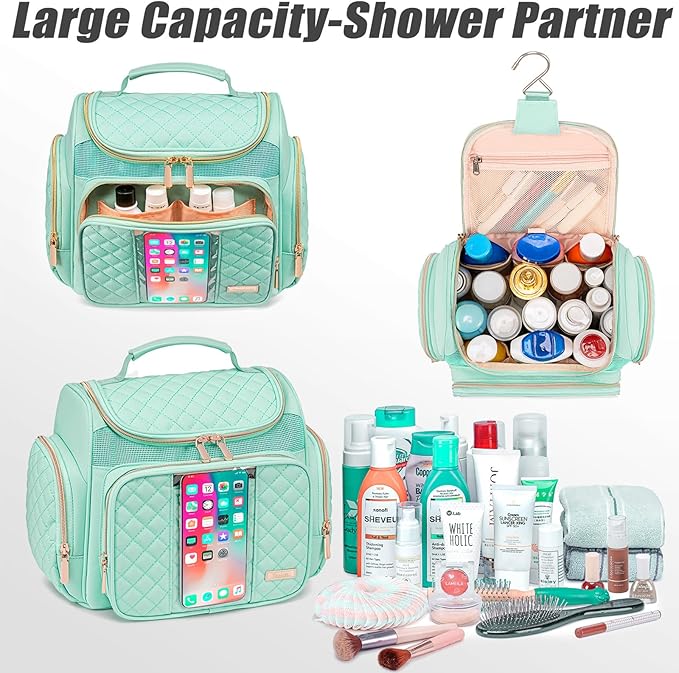 Tealari Large Toiletry Bag for Women Men,Bathroom Bag,Water Resistant Shower Bag,Makeup Bag,Portable Shower Caddy for College Dorm,Hanging Travel Toiletry Bag with Transparent Waterproof Phone Pocket