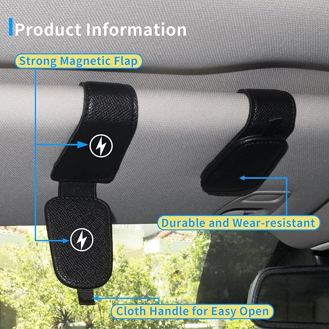 Yuoyar 2 Packs Magnetic Sunglass Holder for Car Visor - Universal Sunglasses Clip for Different Size Eyeglasses - Convenient Interior Car Accessories (Black)