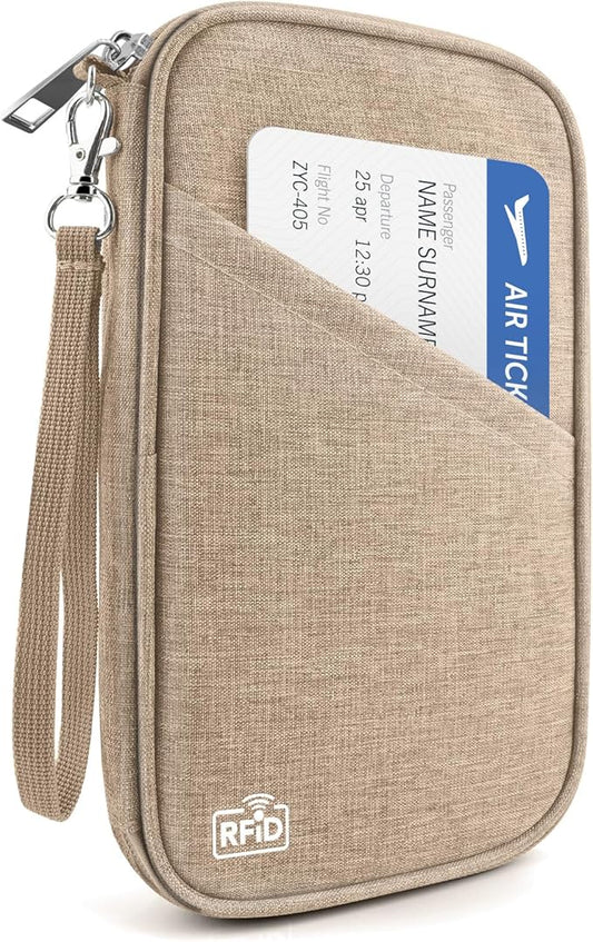 Passport Holder Family RFID Travel Document Organizer for Women Waterproof Passport Wallet Men Portable Case for Cards, Boarding Pass, ID, Money, Tickets with Zipper