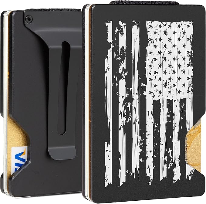 Slim Wallet for Men,RFID Blocking Minimalist Metal Wallet, Money Clip/Cash Holder, Front Pocket Aluminum Credit Card Holder, Ideal Gift for Men,American USA Flag