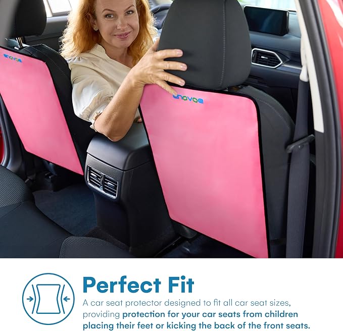 Enovoe Kick Mats - Set of 2 - Back of Seat Protector for Kids Feet - Car Seat Back Protector - Shields from Dirt and Scuffs - Durable Material - 16.8x32.8inch - Pink - Kick Mats Back Seat Protector