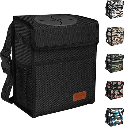 Femuar Leak Proof Car Trash Can with Lid - Waterproof Automotive Garbage Bin for SUVs, Collapsible and Portable Car Trash Bag, Black