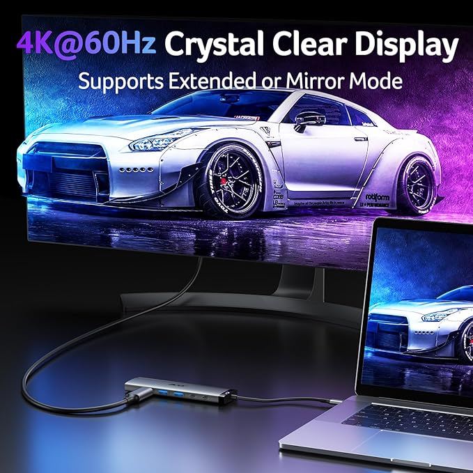 Acer 8 in 1 USB C Hub 10Gbps, USBC to HDMI Adapter 4K@60Hz, 2×USB-C 3.2, 2×USB A 3.0 Data Transfer, 100W PD Port Type C Multiport Splitter with SD/TF Card Reader, for MacBook Neo, Laptop, PC, Desktop