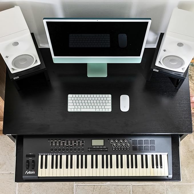 Music Studio Desk with Keyboard Tray and Height Adjustment Bracket, for 61 Keys (Music Producer Desk) (Black, 61 Keys)