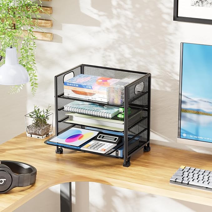 Simple Trending 5-Tier Letter Tray Organizer, Metal Mesh File Holder, Black | 5-Tier Large Capacity Paper Organizer | Metal Mesh | Non-Slip Feet | Tool-Free Assembly | 24H Support | Black for Office