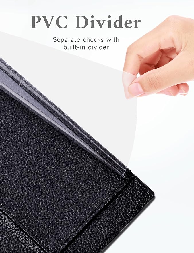 Zreal Checkbook Cover for Women & Men, Premium Vegan Leather Checkbook Holder for Top & Side Tear Duplicate Checks with RFID Blocking (Black)