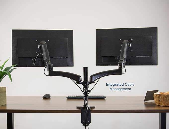 VIVO Premium Black Dual Monitor Pneumatic Counterbalance Height Adjustable Arm, Desk Mount Stand, Holds 2 LCD Screens up to 27 inches STAND-V002JB