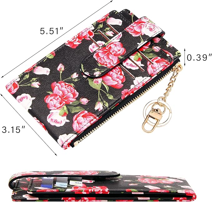 Badiya Slim Women Wallet RFID Blocking Bifold Compact 9 Card Slots Holder Wallets Soft Leather with Zipper Coin Pocket 2 ID Window