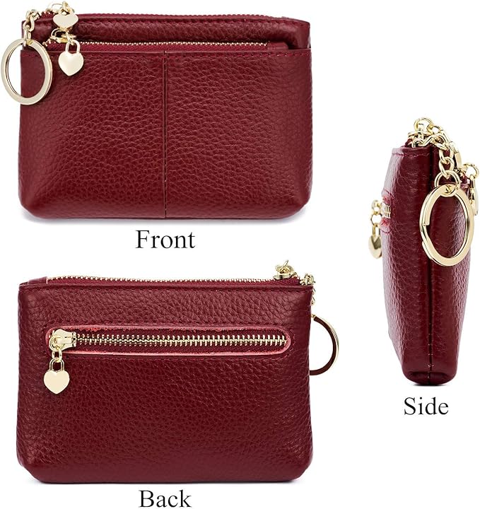 ZOOEASS Women Genuine Leather Zip Mini Coin Purse With Key Ring Triple Zipper Card Holder Wallet