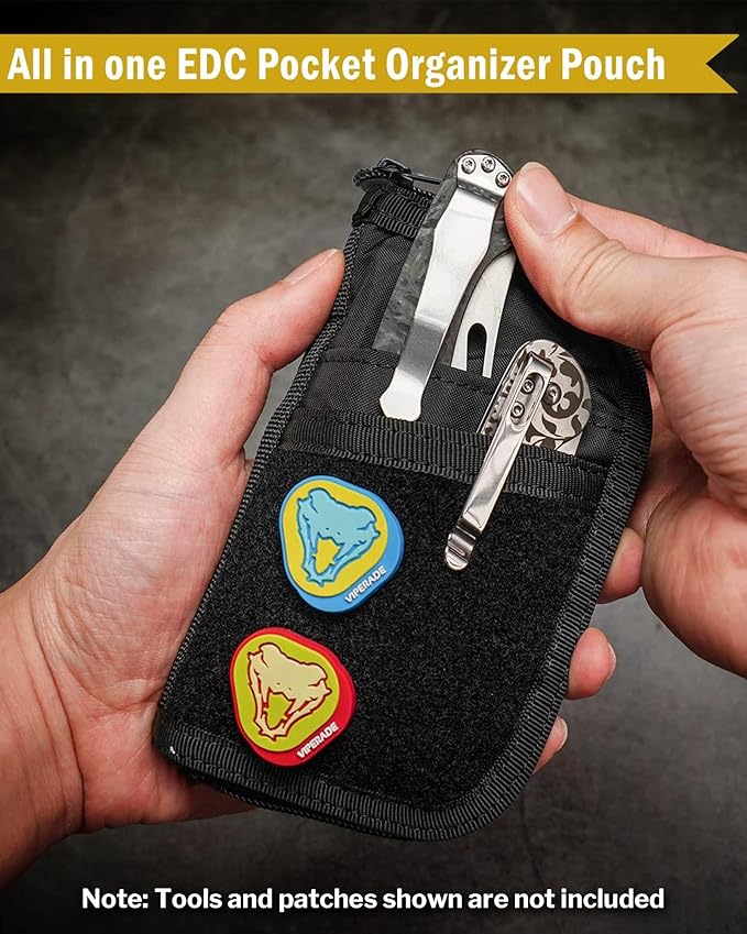 VIPERADE VE10 EDC Pouch Small Pocket Tool Pouch with 10 Compartments, Men's Pocket Organizer for Multitools, EDC Organizer with Patches Area for DIY (X-pac Black)