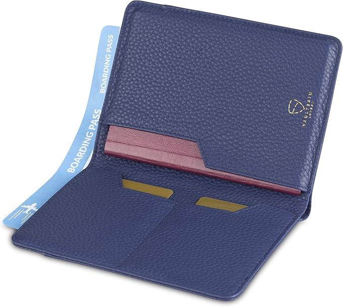 Vaultskin Leather Passport Holder, Slim RFID Blocking Travel Wallet for Men and Women, Fits Passport, Credit Cards, ID, Cash, Passport Cover Ideal Travel Accessories with Gift Box (Kensington)