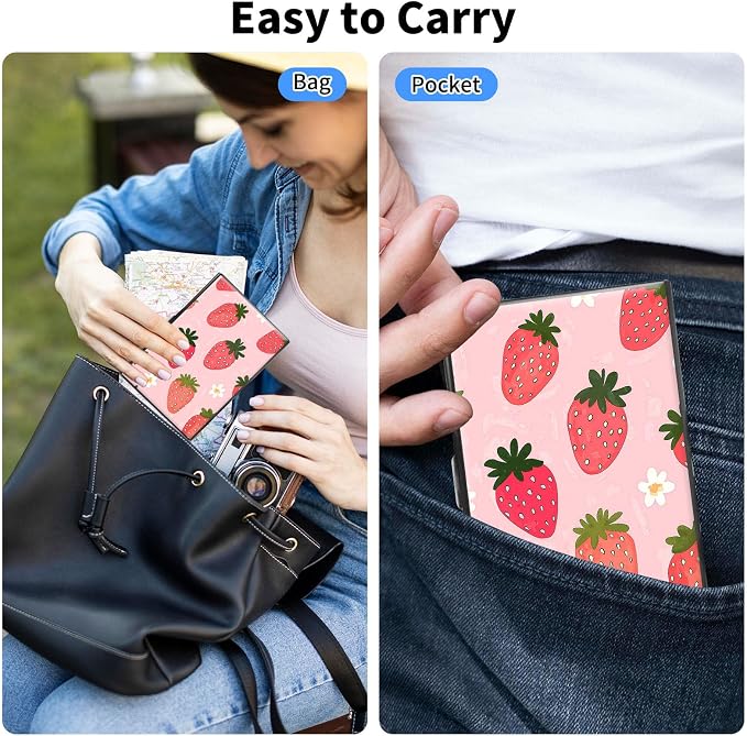 Metal Wallet,Credit Card Holder for Women Men,RFID Blocking Card Holder Mini Slim Aluminum Wallet ID Case Hard Case Business Card Holder Case,Cartoon Strawberry Pink