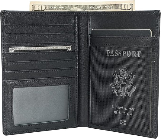 Polare RFID Blocking Napa Leather Passport Holder Travel Wallet For Men and Women (Black)