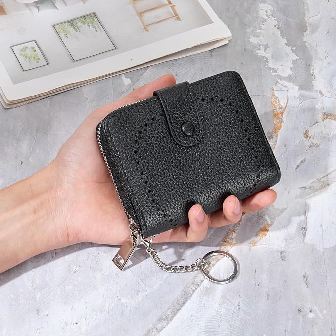 GAEKEAO Women's Leather Wallet RFID Blocking Card Holder with Many Compartments Small Purse with Zipper Key Chain Wallets