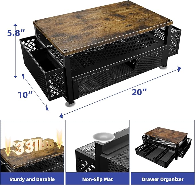 Simple Trending Desk Organizers and Accessories, Computer Monitor Stand Riser with Drawer and 2 Pen Holders, 2-Tier Computer Rack for Home Office, Wood