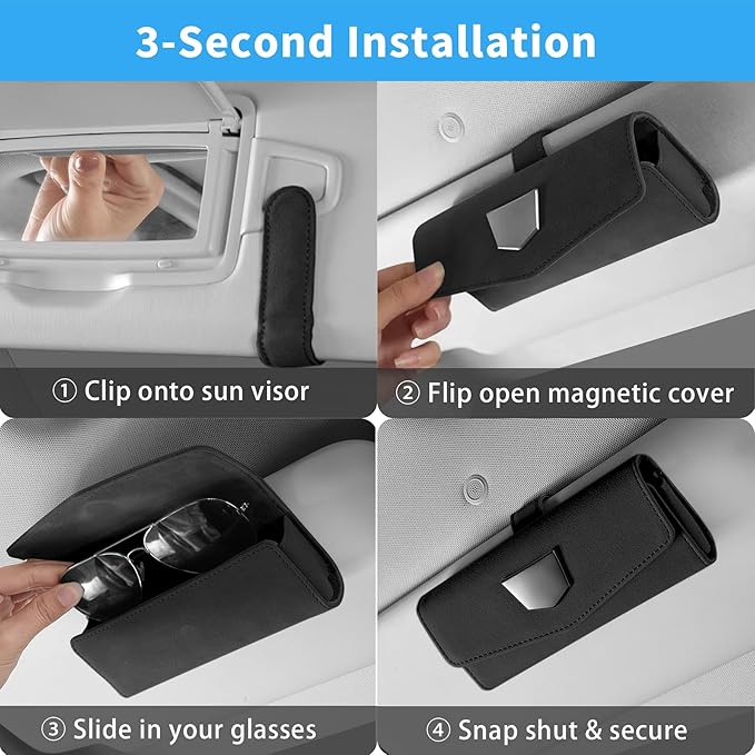 WEIHAO 2Packs Magnetic Sunglass Holder for Car Visor Clip, Suede Sunglasses Case for Car, SUV, Truck, Most Vehicles, Universal Eye Glass Holder for Car Visor Storage Case (Black)
