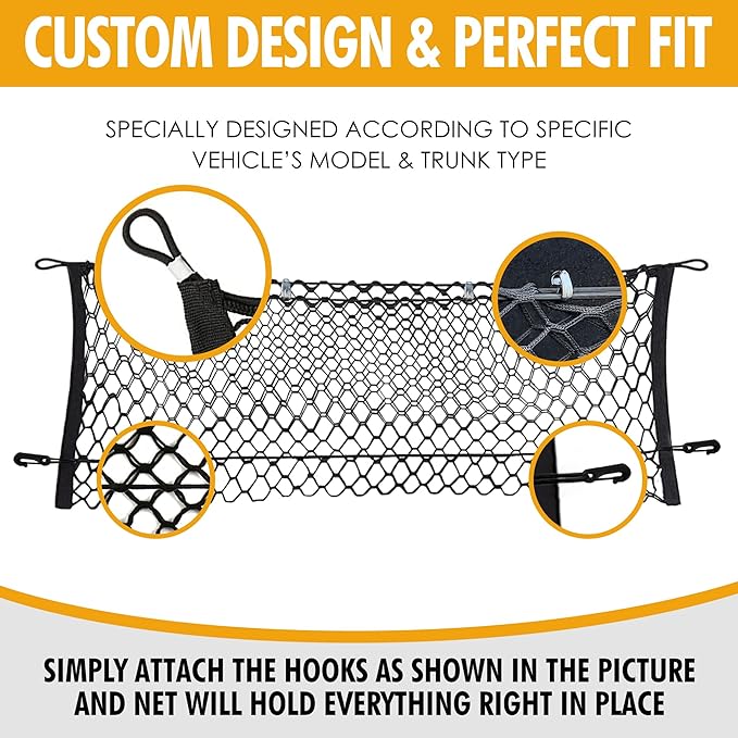 Envelope Style Elastic Trunk Mesh Cargo Net w Hooks - Accessories for Toyota Tundra 2022-2026 - Premium Trunk Organizer & Storage - Cargo Net for Pickup Truck Bed - Car Organizer for Toyota Tundra