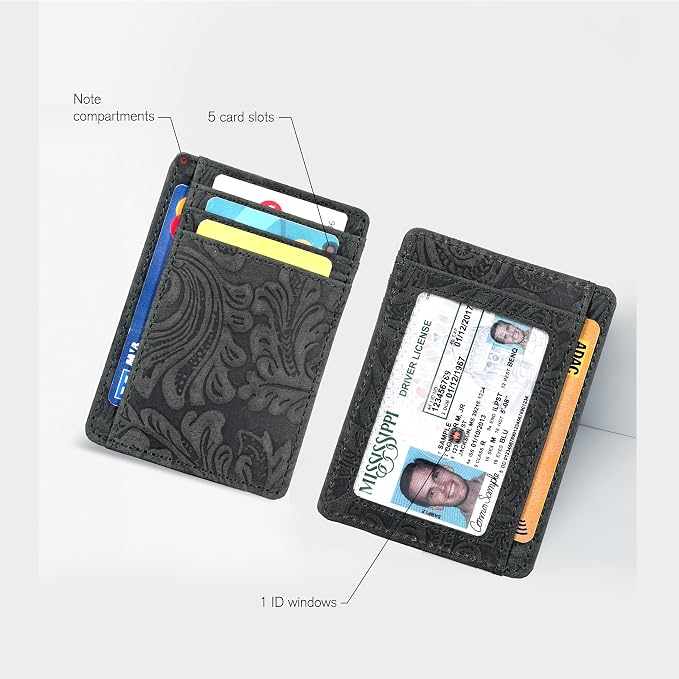 Real Leather Slim Minimalist Wallet for Men and Women -RFID Blocking Front Pocket Thin Credit Card Holder Stylish Wallets (Green1)