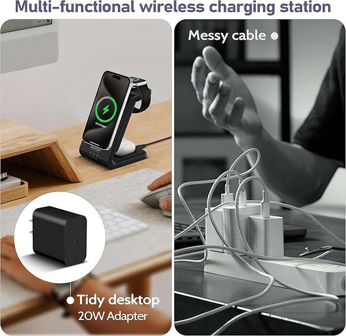 Smtcsl 3 in 1 Wireless Charging Station: 10000mAh Removable Power Bank Charger Stand for Phone/Watch/Air Pods - Portable Magnetic Battery Pack for Air 17 16 15 14 13 12 Series