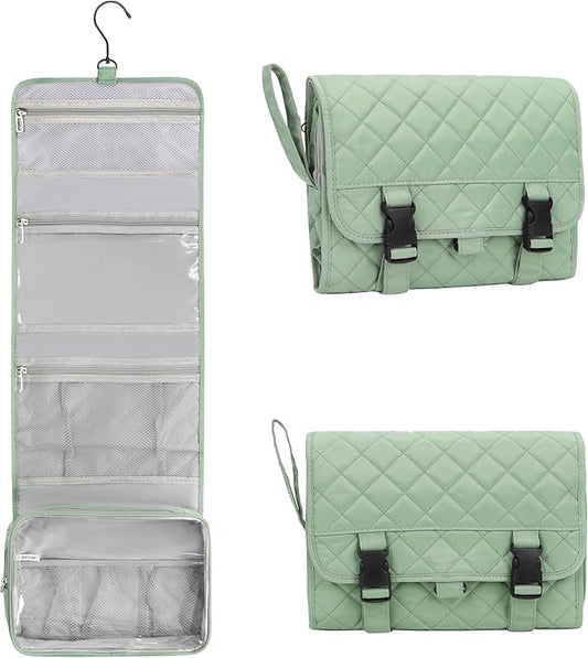 Relavel Travel Hanging Toiletry Bag for Men Women Travel Kit Shaving Bag Waterproof Large Makeup Bag Wash Bag Makeup Organizer Cosmetic Case for Bathroom Shower Green Pro