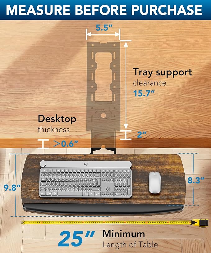 AX WABER Keyboard Tray Under Desk with Storage Drawer, Height Adjustable Keyboard Tray Slide Out 360° Swivel Tilt, Ergonomic Under Desk Mount Keyboard & Mouse Holder for Gaming Home Office, Vintage