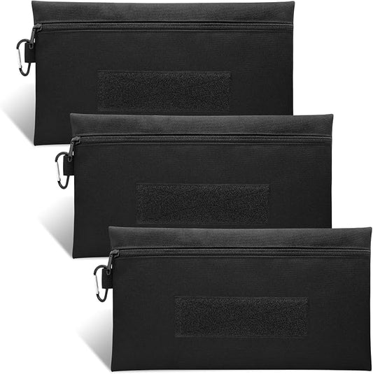 Faylapa 3 Pack Tactical Tool Zipper Pouch Bag with Carabiner, Utility Admin Storage Pocket Small Carrying Kit Accessories for Chest Rig, Hanging Pouches Backpack Accessories Pouch