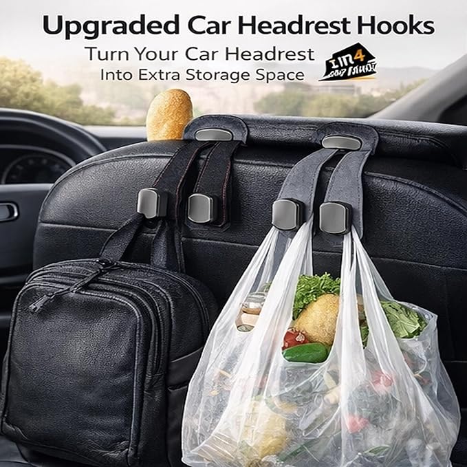 Car Headrest Hook 2 Pack, Premium Leather Car Purse Hooks, Heavy Duty Seat Back Organizer for Handbags, Groceries & Bags, No Scratch, Easy Install Car Accessories(2, Black)