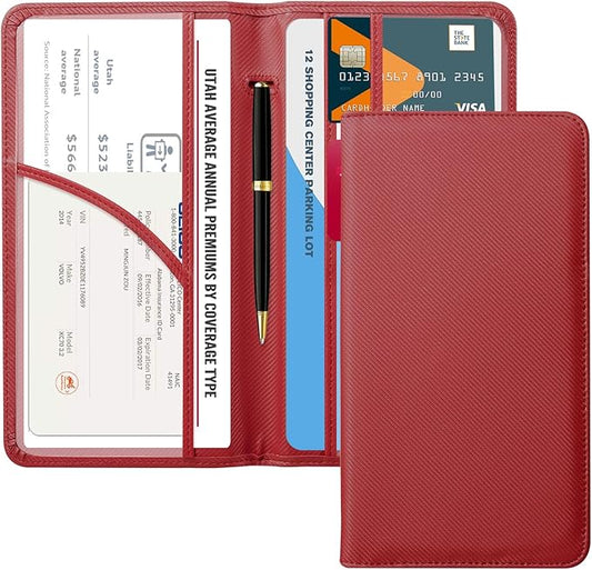 CoBak Car Registration and Insurance Holder - Vehicle Glove Box Car Organizer,Auto Truck Comparment Accessories Case with Magnetic Closure for Driver License,Cards, Carbon Red