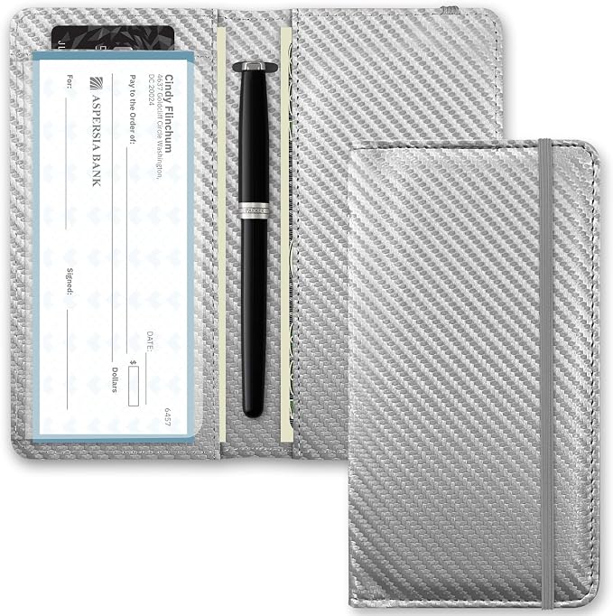 Checkbook Cover for Men Women, Premium Leather Checkbook Holder with RFID Blocking and Built in Clear Plastic Divider for Personal and Business Checks (Grey Carbon)