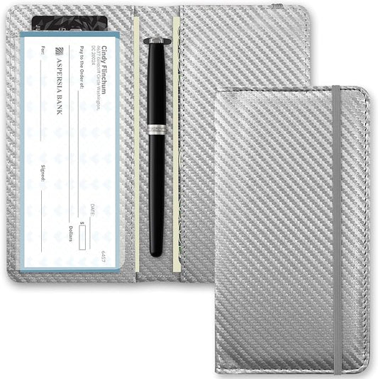 Checkbook Cover for Men Women, Premium Leather Checkbook Holder with RFID Blocking and Built in Clear Plastic Divider for Personal and Business Checks (Grey Carbon)