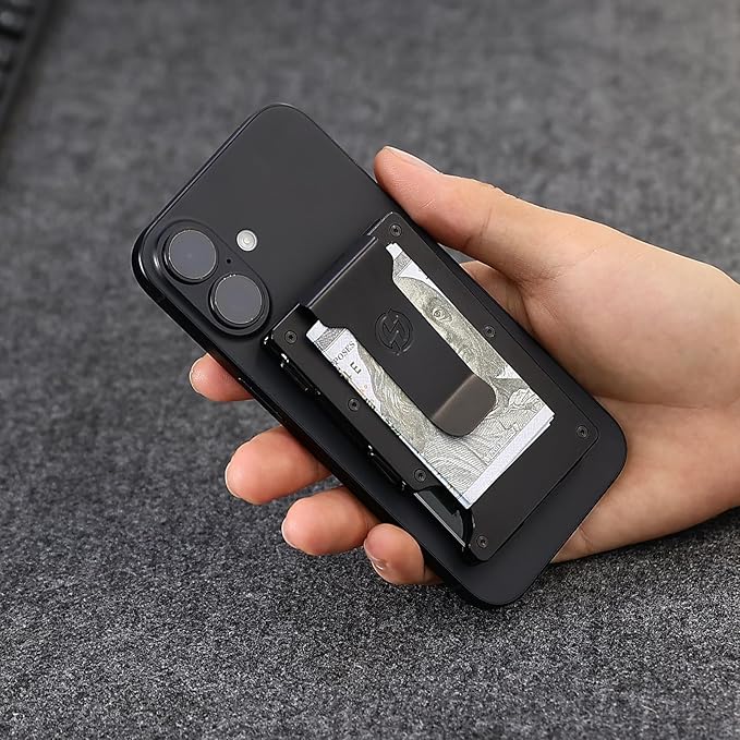 Compatible with MagSafe Wallet, Slim Wallet for Men with Money Clip, Rfid Blocking Metal Card Holder, Minimalist Magnetic Wallet Compatible with iPhone 16/15/14/13/12 Series - Classic Black