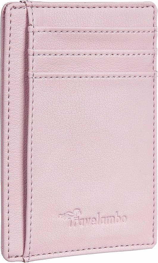 Travelambo Front Pocket Minimalist Leather Slim Wallet RFID Blocking Medium Size
