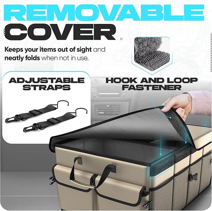 FORTEM Trunk Organizer For SUV Car Trunk Organizer, Foldable Storage, Car Accessories for Women Men, Collapsible Bag, Perfect Christmas Gifts, 600D Oxford, Non Slip Bottom, Straps, Soft Cover (65L)