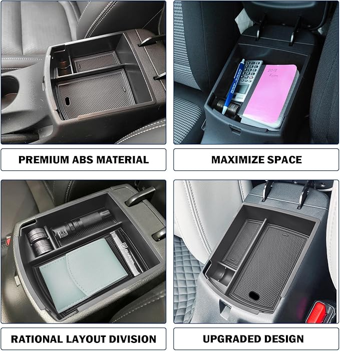 RUNROAD Center Console Organizer Tray Compatible with Hyundai Kona 2018-2023 Accessories, Insert Armrest Tray Console Storage Box Kona Organizer ABS Dividers Coin Holder, Black