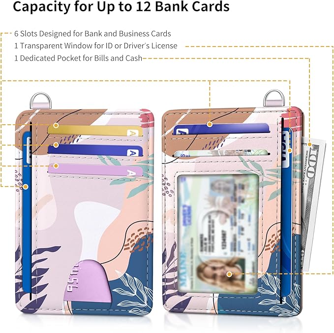 Mayski Slim Wallet, Credit Card Holder for Women, Minimalist Front Pocket RFID Blocking Card Cases, Small Wallet Women Men(Leaves2)