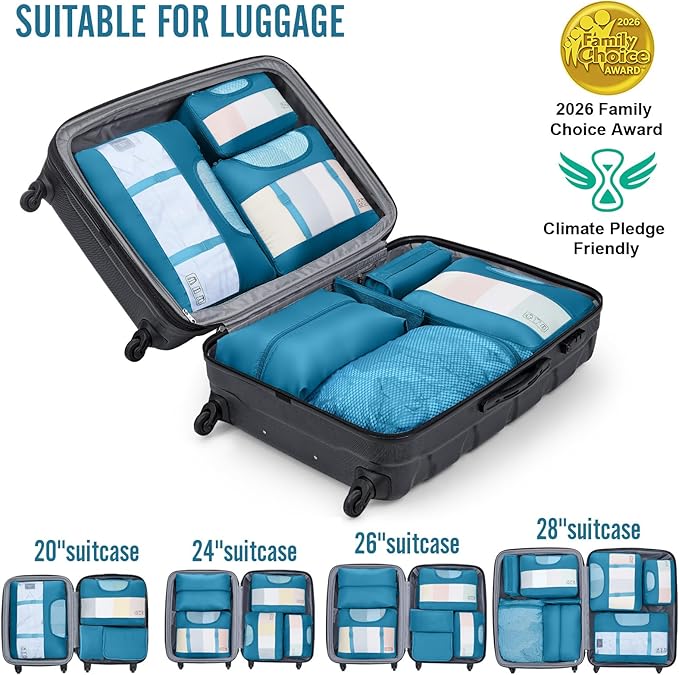 Veken 8 Set Packing Cubes for Travel Essentials, Suitcase Organizer Bags in 4 Sizes, Carry-On Luggage Accessories with Laundry Bag, Airplane Must Have, Gifts for Women Men