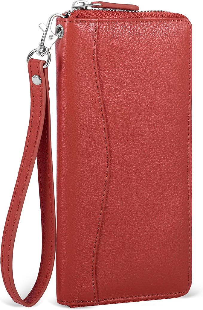 Orange Leather Wallet for Women - RFID Womens Wallet Clutch with 8 Credit Card Holder, Coin Pocket, Gift for Women’s Teens Ladies