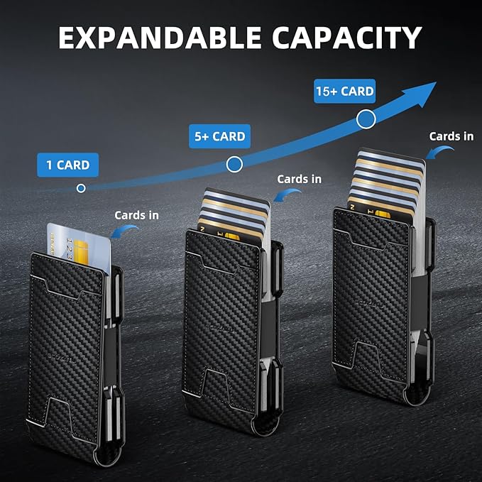 Men Wallet - Money Clip Wallet Slim For Gift Men in Front Pocket 15 Cards - Metal Credit Card Case in Magnetic Flip