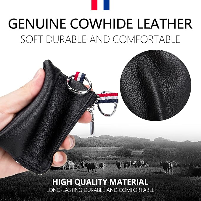 Leather Coin Purse, Change Purse for Men Women (Coffee, standard) | Mini Coin Pouch with Zipper & 2 Keyrings, Water-resistant Genuine Leather Wallet for Pocket, Daily,Gifts