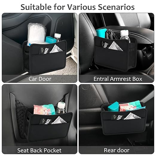 Accmor Collapsible Car Trash Can, Leather Vehicle Garbage Organizer Bin Holder with One Roll Trash Bag, Foldable Hanging Mini Cars Storage Bag Container for Auto, SUV (Black)