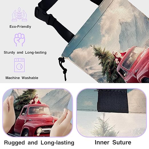 Car Trash Bag Hanging Santa Claus Red Truck Car Trash Can for Back Seat Waterproof Car Trash Bin with Adjustable Straps and Drawstring for Car Accessories Vehicle Travelling Camping