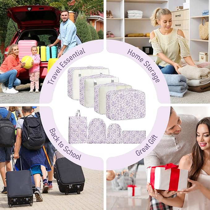 Packing Cubes for Travel - 8 Set Luggage Organizer Bags for Family, Mesh Breathable Packing Cubes for Suitcases Durable Travel Essentials Bags Set