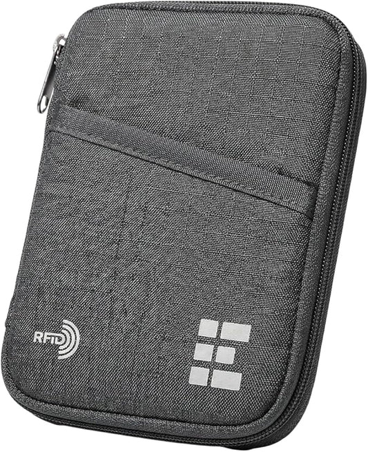 Zero Grid RFID Passport Holder & Travel Wallet, Zippered Wallet for Men & Women, Fits Passport, Cards, Cash, Tickets, ID, Sim Card; Premium & Compact Travel Document Holder - Shadow Grey