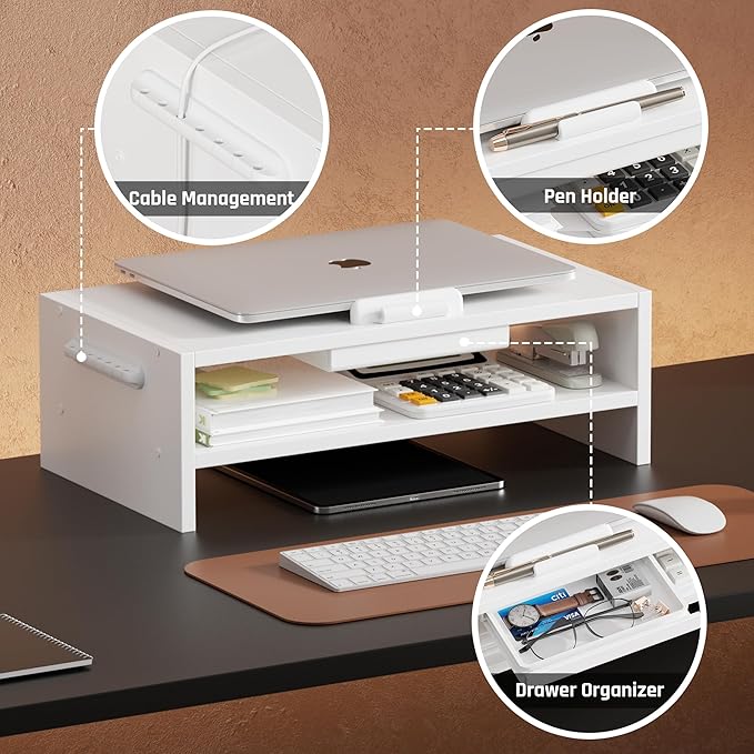 Adjustable Wood Laptop Stand, Ergonomic Height Angles Computer Holder Riser for Desk Compatible with Air, Pro, Dell, HP, Lenovo More 10-17.3" Laptops, White
