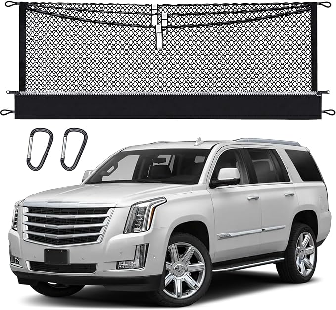 3-Layer Cargo Net for Chevrolet Tahoe, GMC Yukon, Cadillac Escalade 2015-2020, Zipper Bag Trunk Net for SUV, Heavy Duty Oxford Cargo Organizer Storage Nets with Carabiners