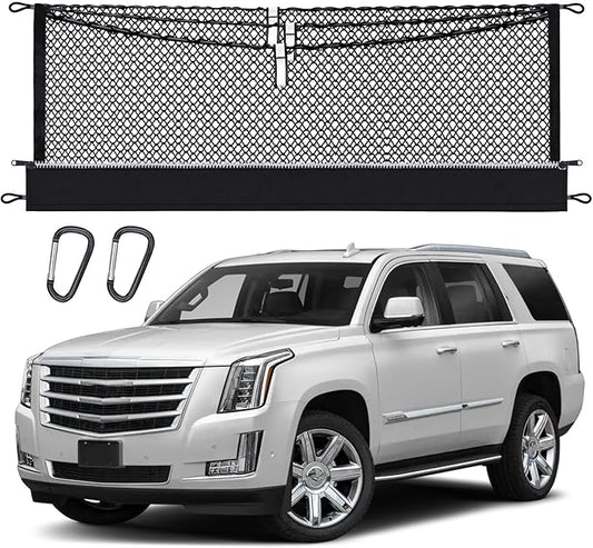 3-Layer Cargo Net for Chevrolet Tahoe, GMC Yukon, Cadillac Escalade 2015-2020, Zipper Bag Trunk Net for SUV, Heavy Duty Oxford Cargo Organizer Storage Nets with Carabiners