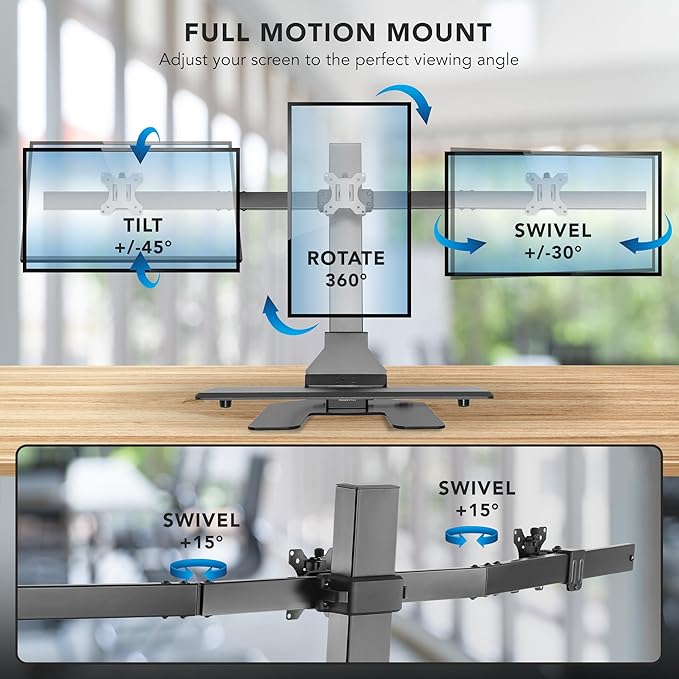 Mount-It! Triple Monitor Electric Standing Desk Converter - 3 Screens Stand Up Desk Riser - Height Adjustable Desktop & 3 Mounts for Screens up to 32", Sit-Stand Convertor for Home, Office, School